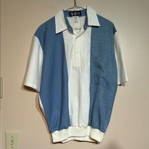 Alan Stuart vintage Blue and White Color Block Polo Shirt